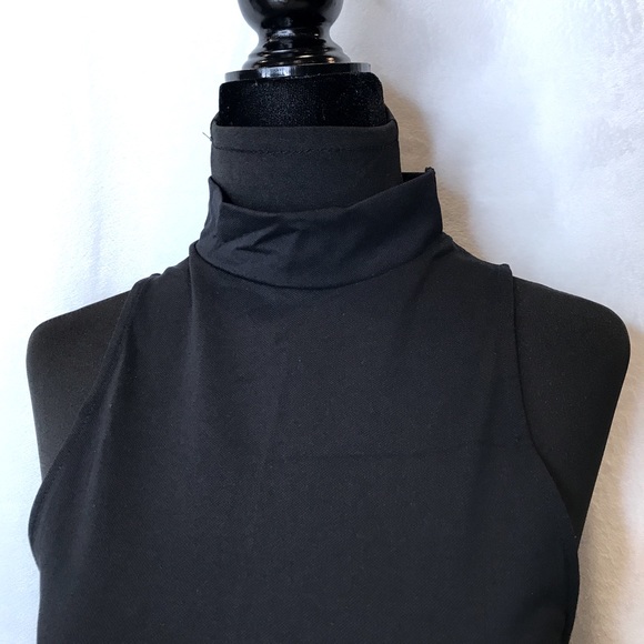 ZARA Trafaluc Collection Mock Neck Sleeveless Asymmetric Slit Black Dress S - Picture 6 of 7